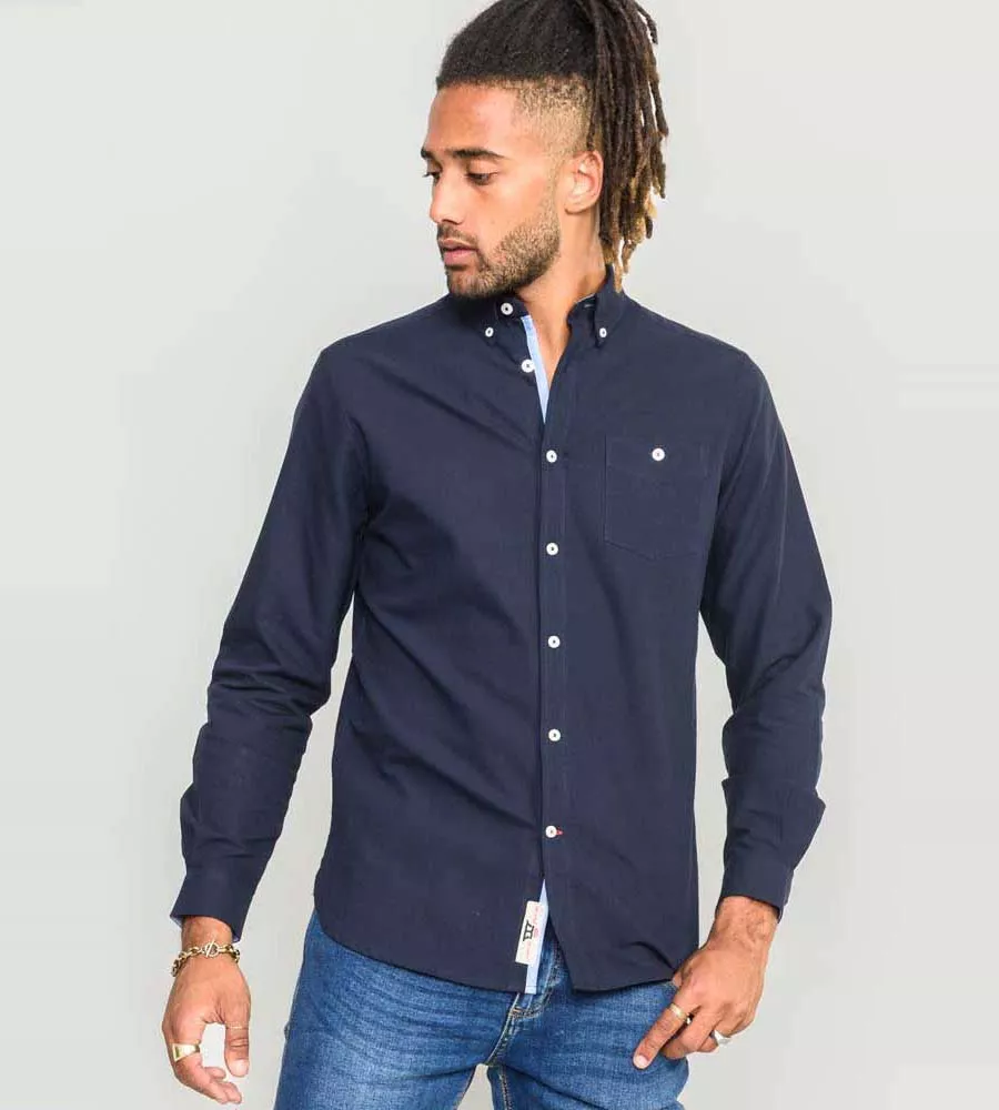 Navy Oxford Shirt With Long Sleeves for Men - D555 (COLCHESTER-1)